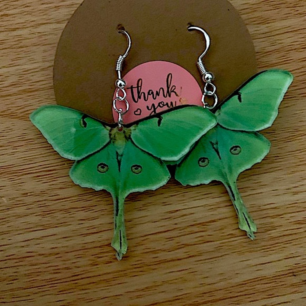 Lunar Moth acrylic charm on Sterling silver hook